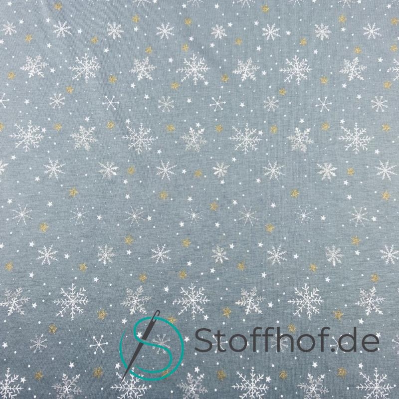 Baumwolljersey Schneeflocken mit Glitzer / Anthrazit