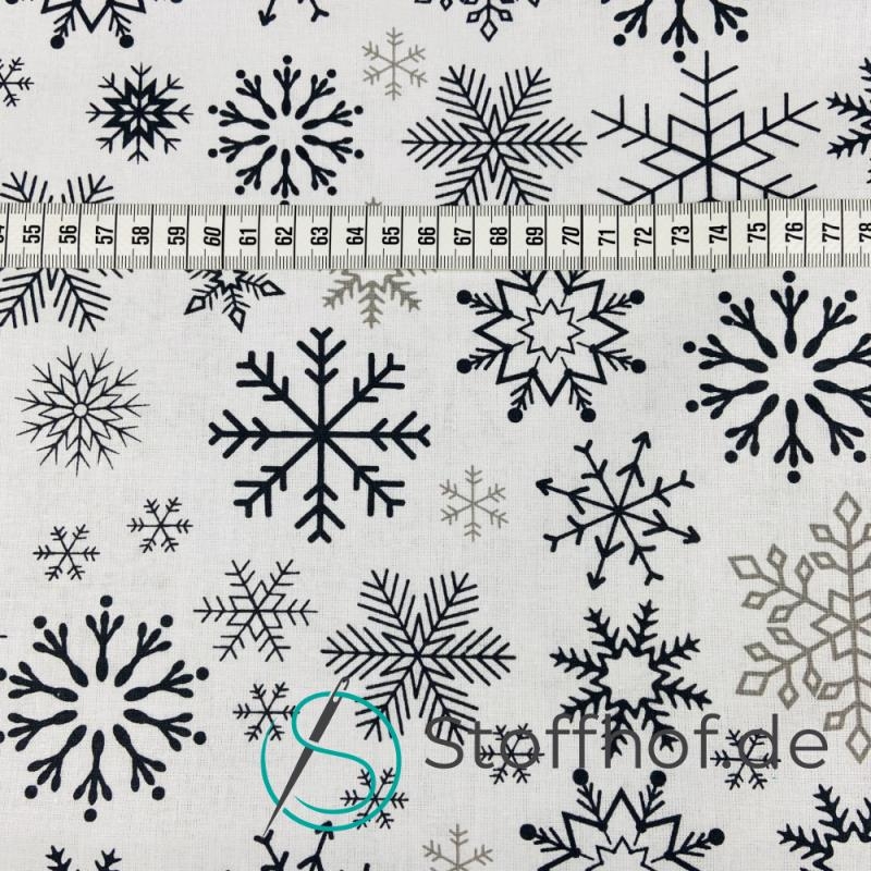 Baumwolle Schneeflocken Anthrazit Grau Weihnachten