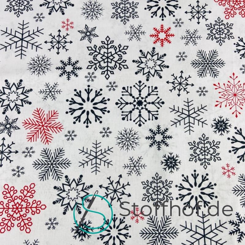Baumwolle Schneeflocken Anthrazit Rot Weihnachten