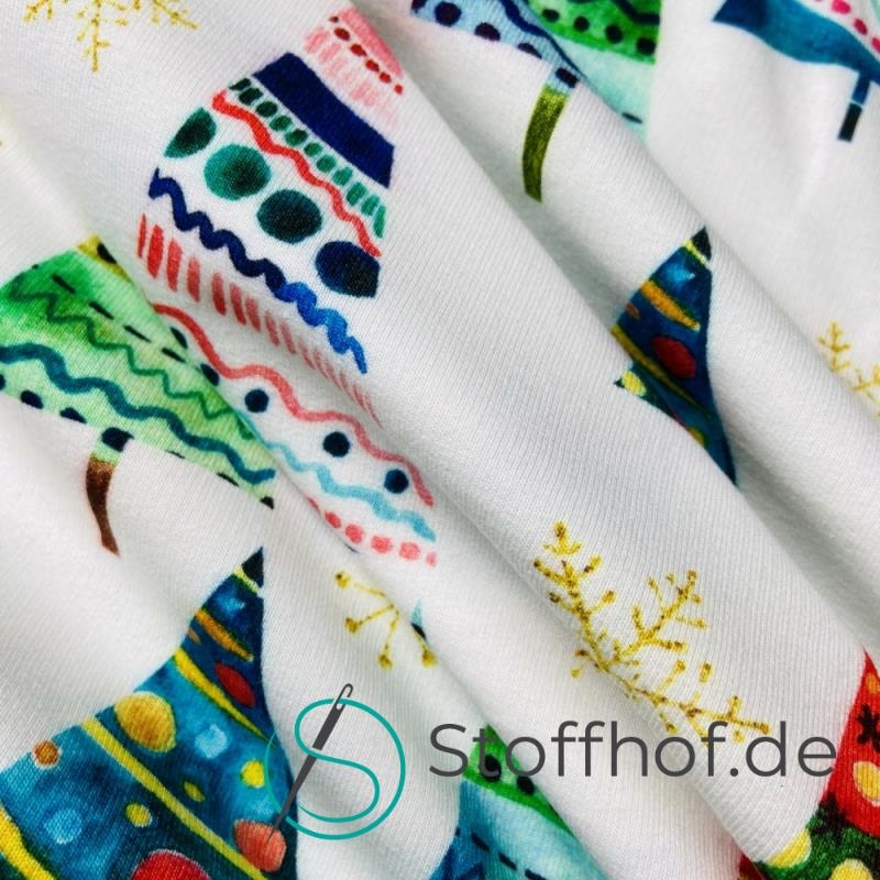 French Terry Sommersweat Bunte Tannenbäume