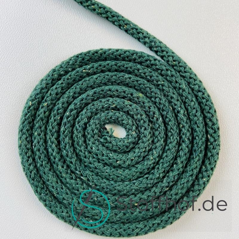 Baumwollkordel 5mm Flaschengrün mit goldfarbenem Glitzerfaden
