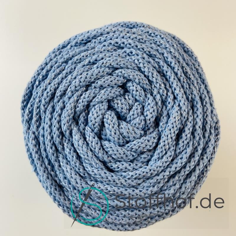 Baumwollkordel 5mm Blau mit silberfarbenem Glitzerfaden