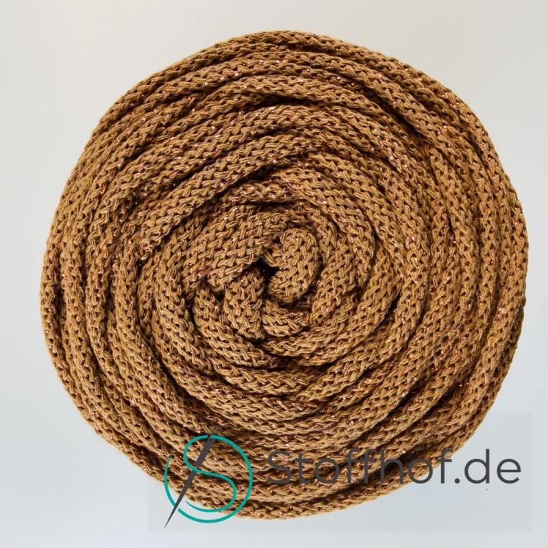 Baumwollkordel 5mm Kupferbraun mit goldfarbenem Glitzerfaden
