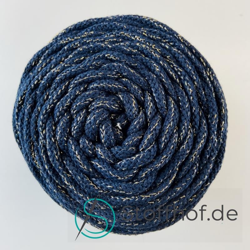 Baumwollkordel 5mm Navy mit goldfarbenem Glitzerfaden