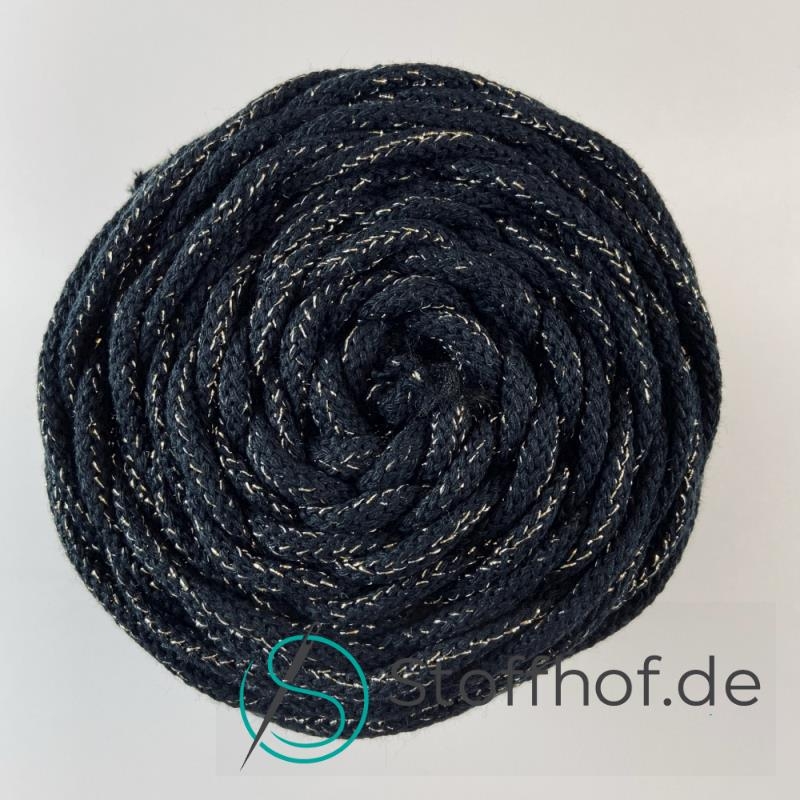 Baumwollkordel 5mm Schwarz mit goldfarbenem Glitzerfaden