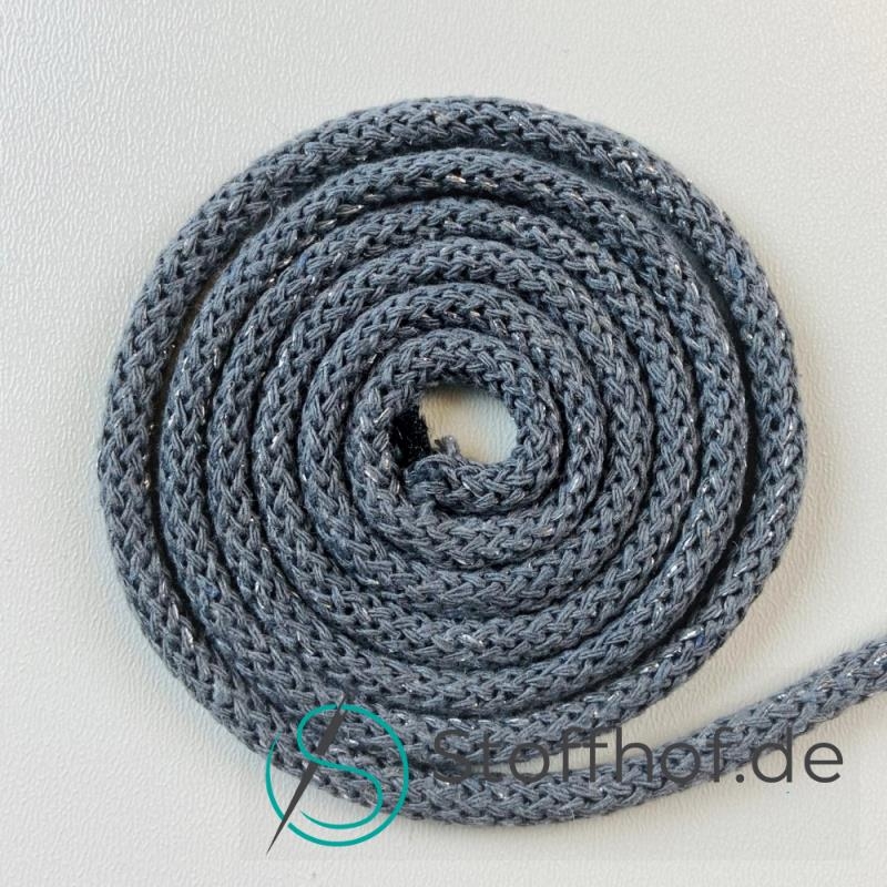 Baumwollkordel 5mm Platingrau mit silberfarbenem Glitzerfaden