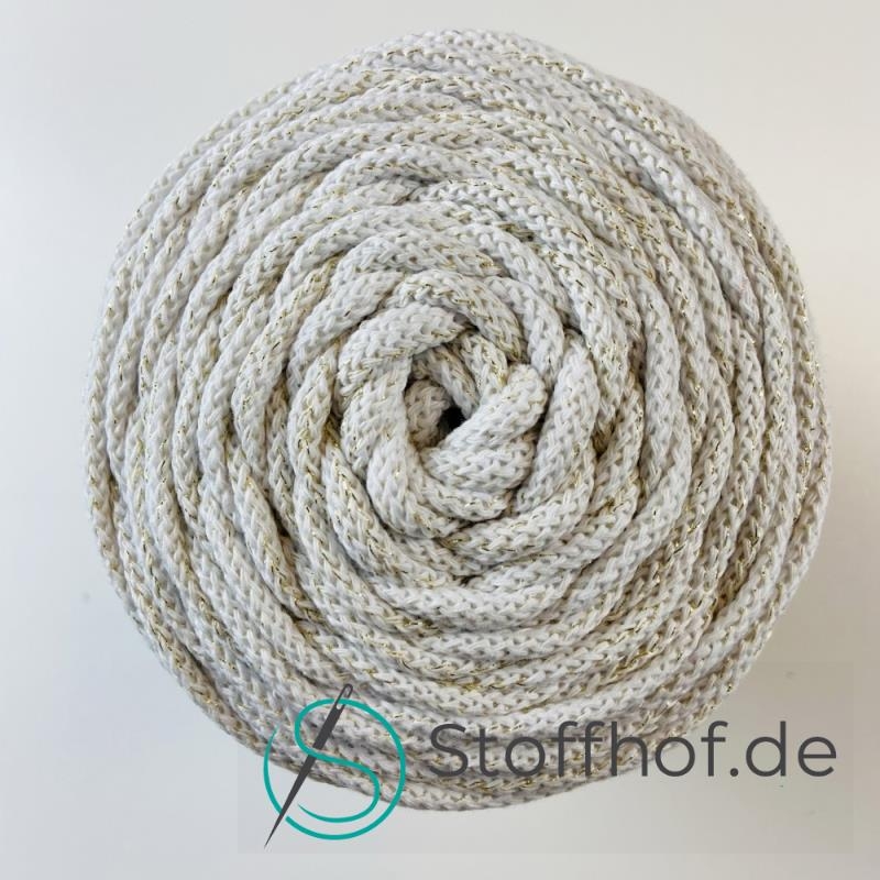 Baumwollkordel 5mm Weiß mit goldfarbenem Glitzerfaden