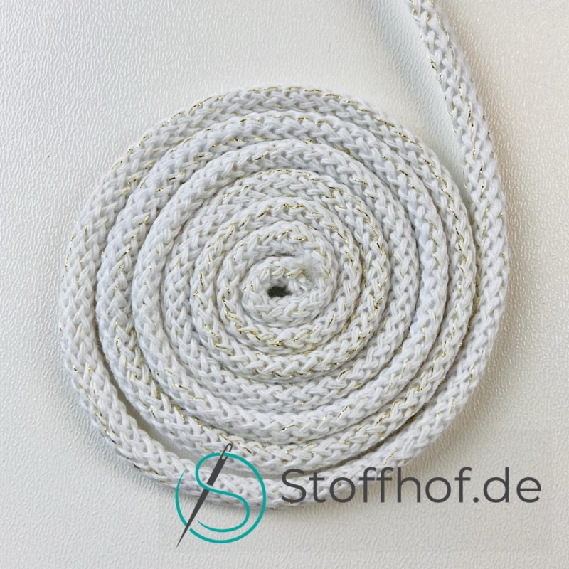 Baumwollkordel 5mm Weiß mit goldfarbenem Glitzerfaden