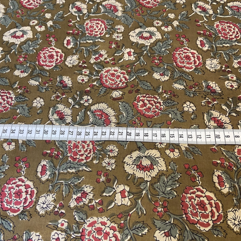 Voile Premium Baumwolle Blumen Olivgrün