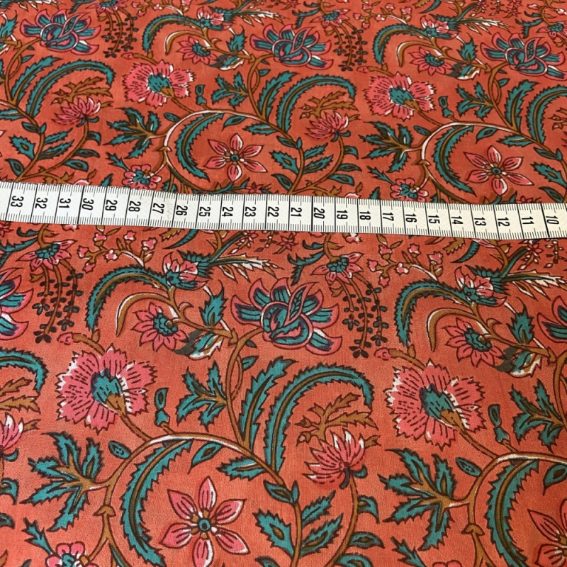 Voile Premium Baumwolle Blumen Korallenrot