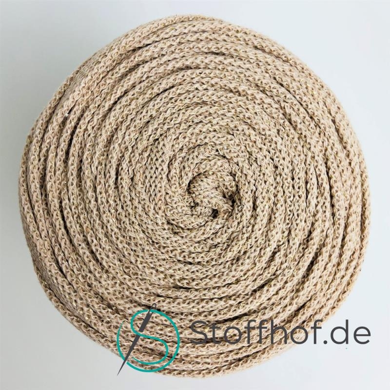 Baumwollkordel Flach 10mm Beige mit goldenfarbenem Glitzerfaden