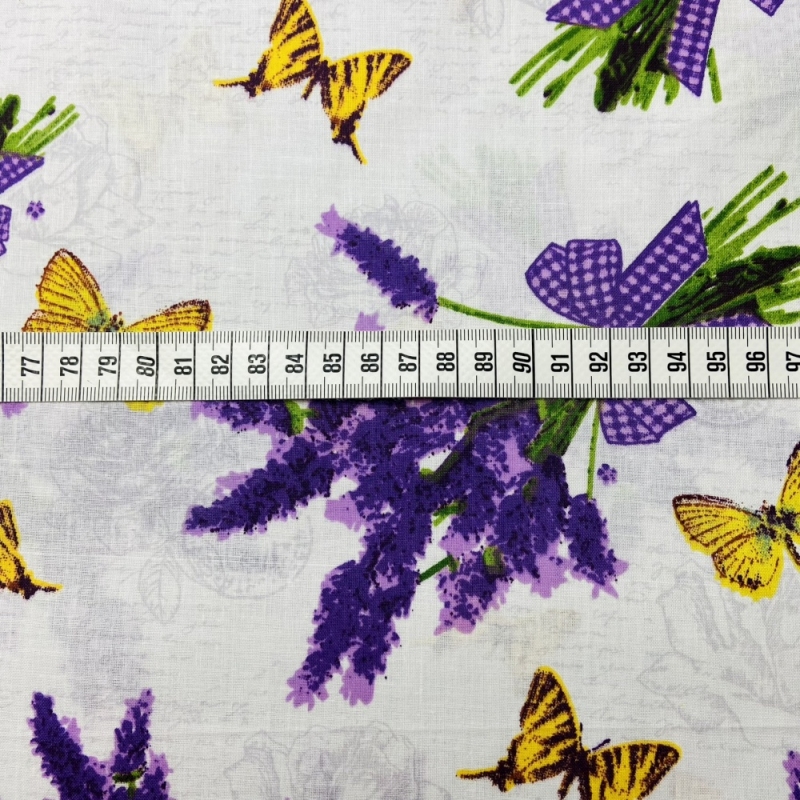 Baumwolle Vintage Lavendel und Schmetterlinge