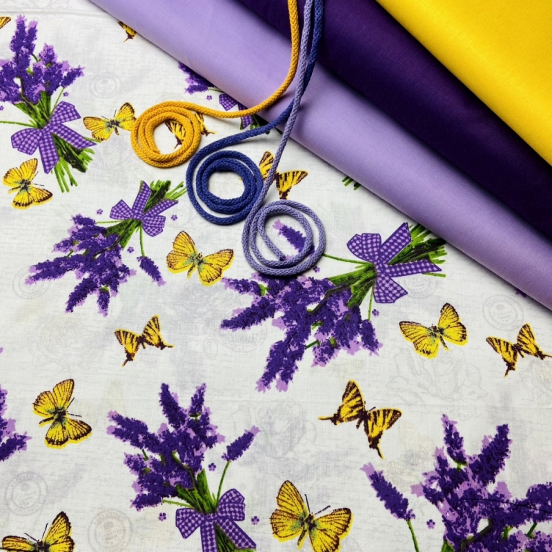 Baumwolle Vintage Lavendel und Schmetterlinge