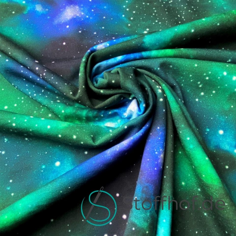 Baumwolljersey Weltall Galaxy Türkis Grün