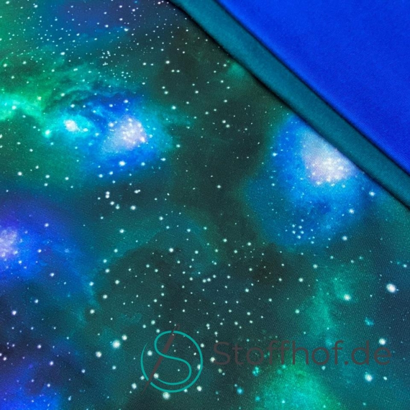 Baumwolljersey Weltall Galaxy Türkis Grün