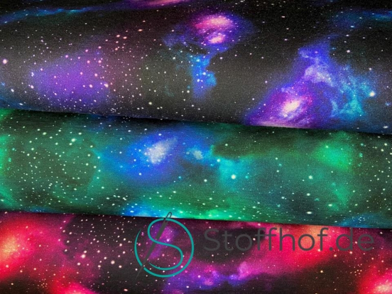 Baumwolljersey Weltall Galaxy Türkis Grün
