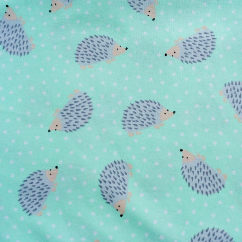 Reststück - Baumwolljersey Igel / Mint 48cm