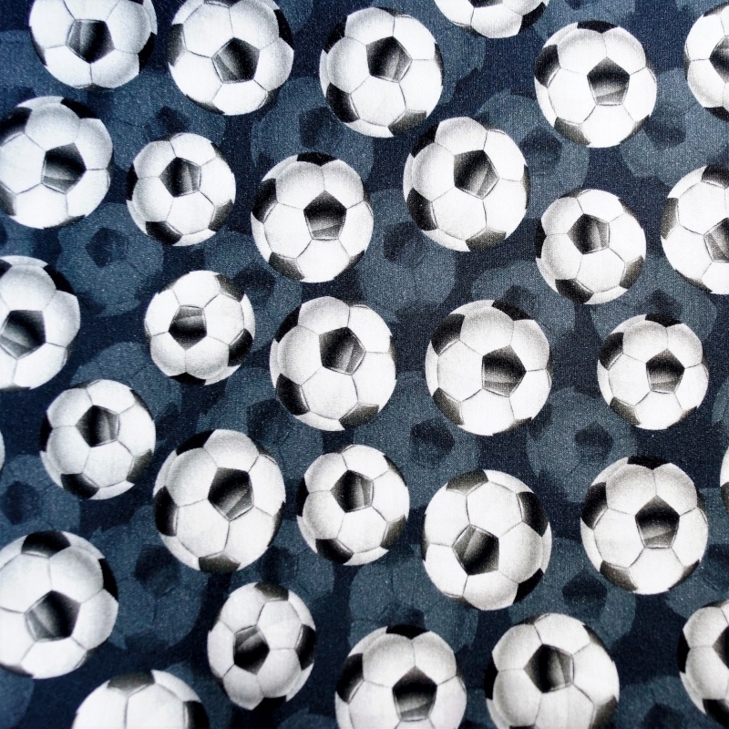 6 Meter Reststück - Baumwolljersey 3D Fußbälle / Anthrazit
