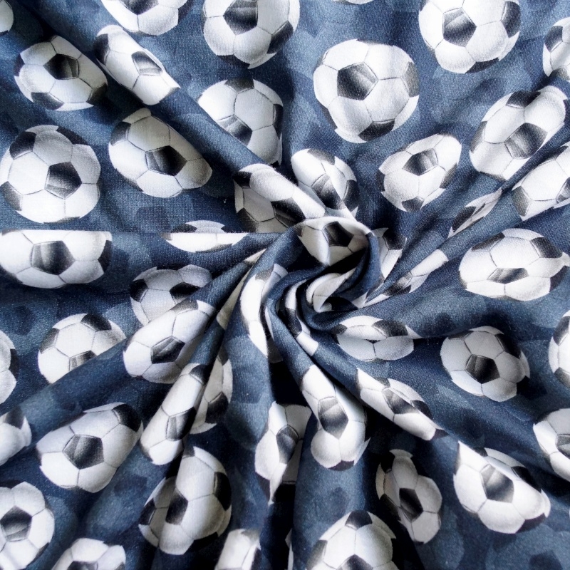 6 Meter Reststück - Baumwolljersey 3D Fußbälle / Anthrazit