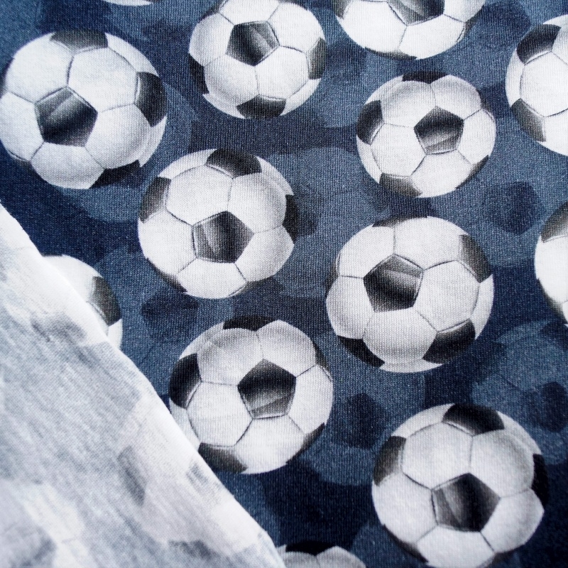 6 Meter Reststück - Baumwolljersey 3D Fußbälle / Anthrazit