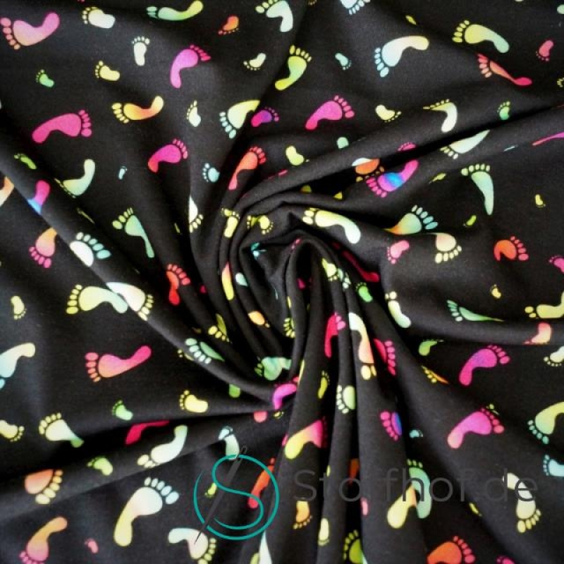 Baumwolljersey Bunte Füße / Schwarz