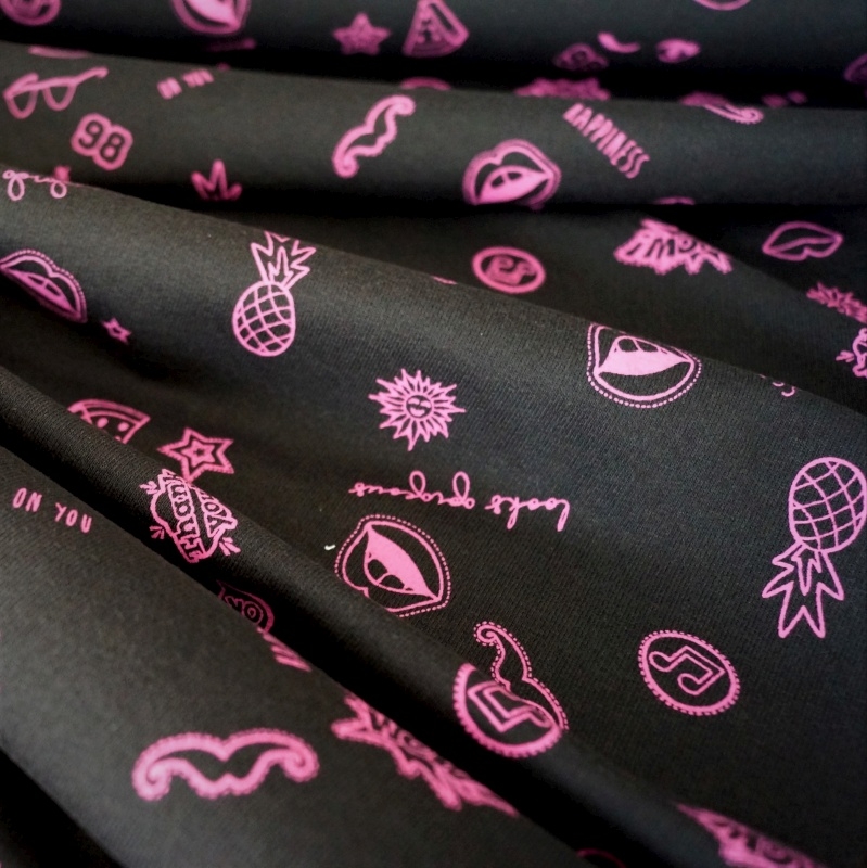 Sommersweat Pop Art Symbole Pink / Schwarz