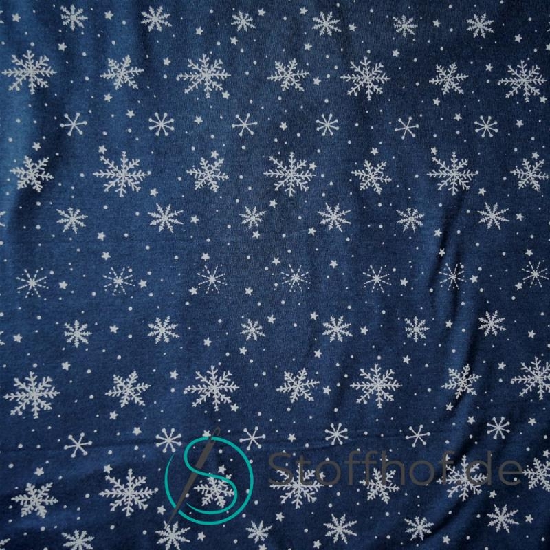 Baumwolljersey Schneeflocken / Navy