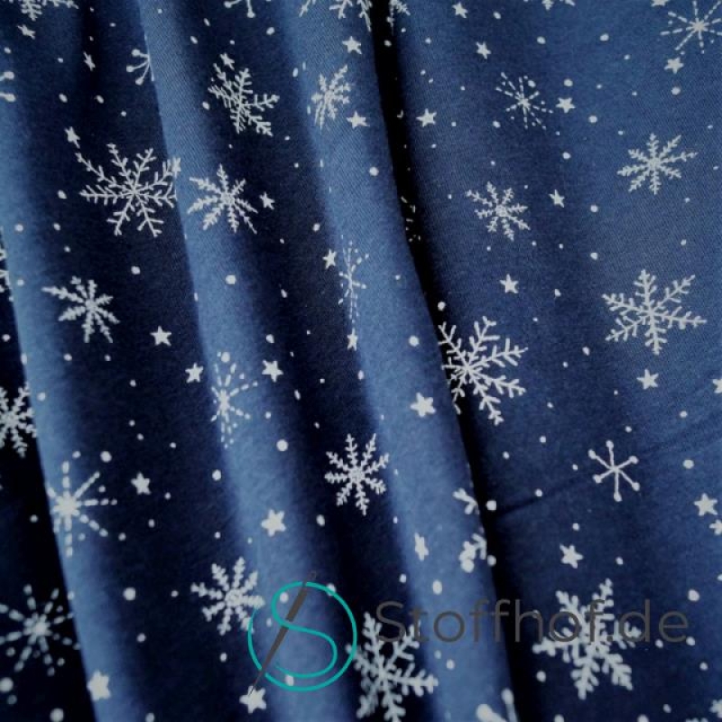 Baumwolljersey Schneeflocken / Navy
