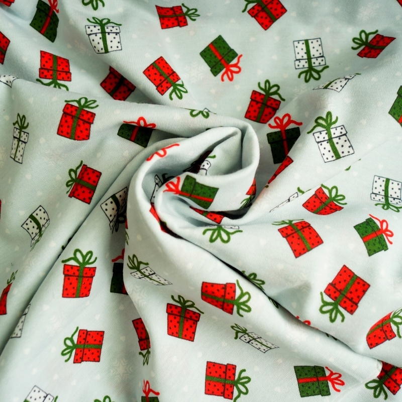 Baumwolljersey Weihnachten Geschenke Hellgrau