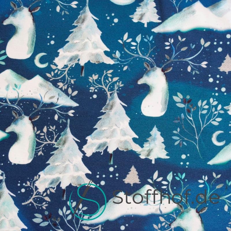 French Terry Sommersweat Winternacht Weiß Blau