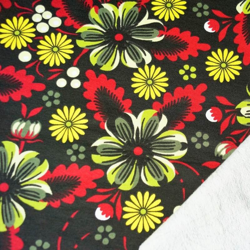 French Terry Sommersweat Gelbe Blumen / Schwarz