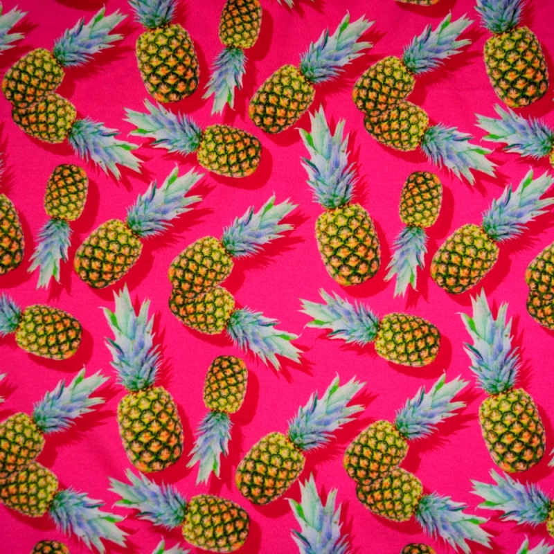 Baumwolljersey 3D Ananas Früchte/ Pink
