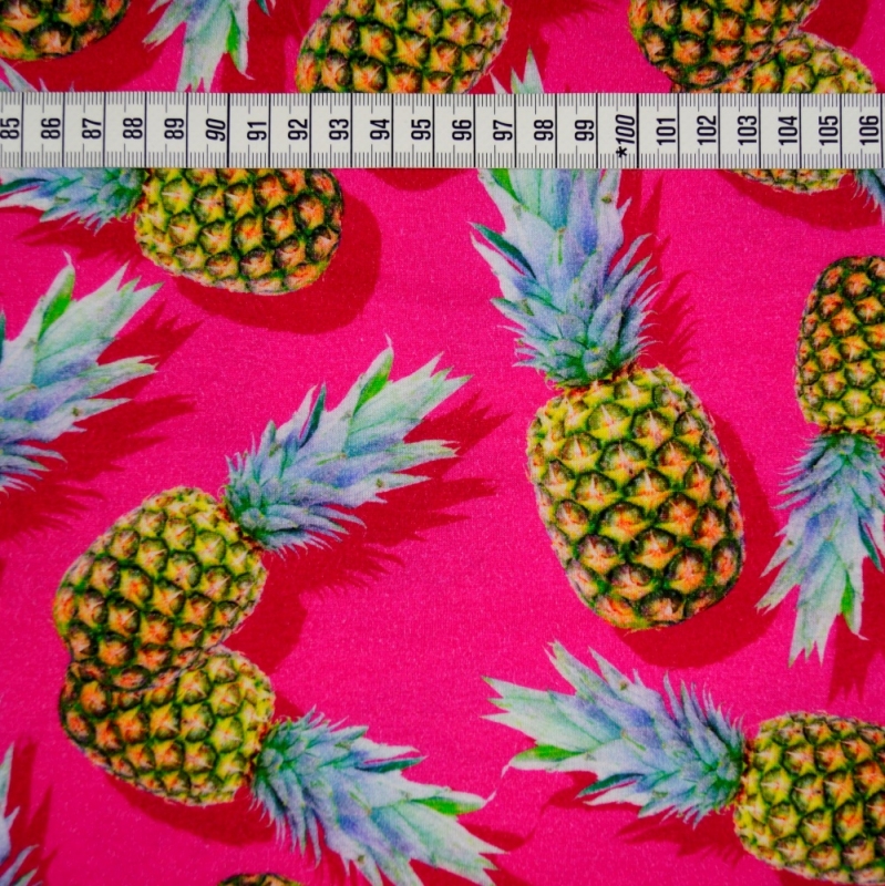 Baumwolljersey 3D Ananas Früchte/ Pink
