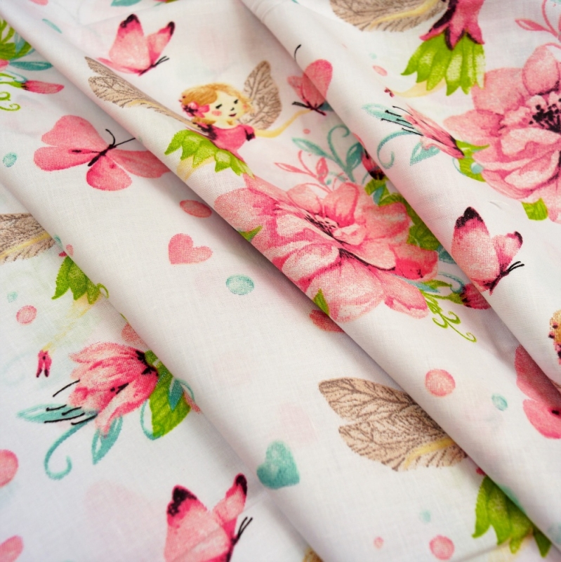 Baumwolle Waldfeen und Rosa Blumen