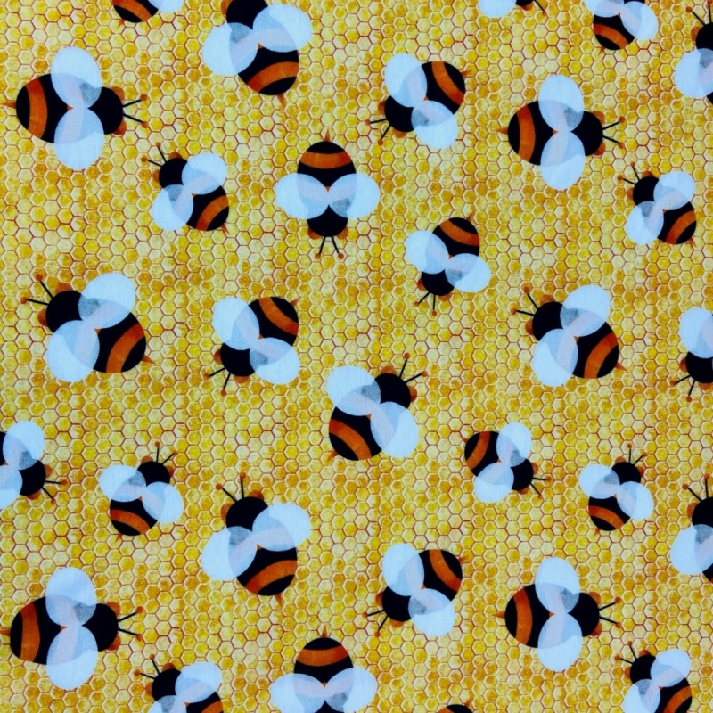 Baumwolljersey Fleißige Bienen / Honig Gelb