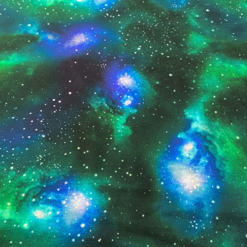 Baumwolljersey Weltall Galaxy Türkis Grün