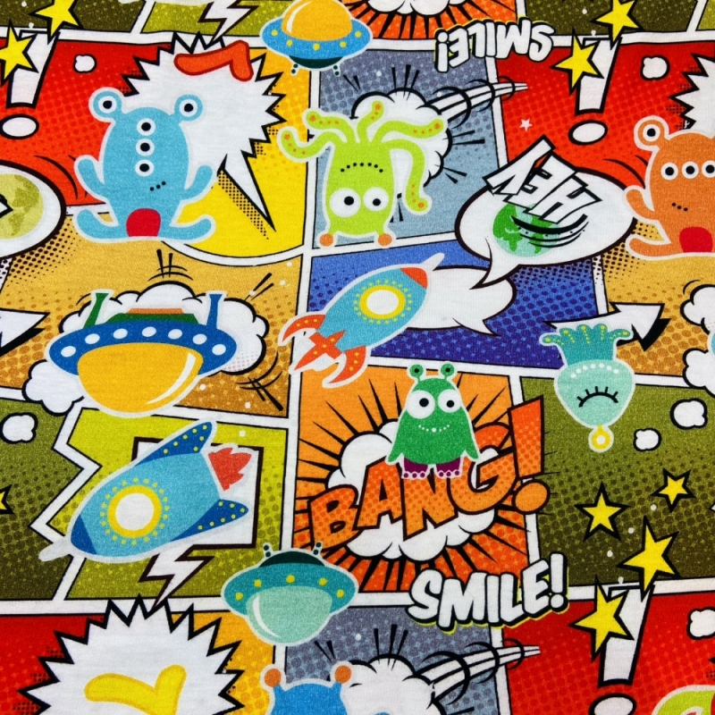 Baumwolljersey Comic Figuren