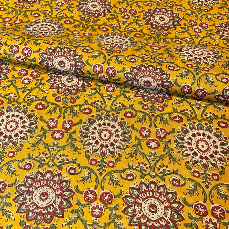 Voile Premium Baumwolle Blumen Ocker Gelb