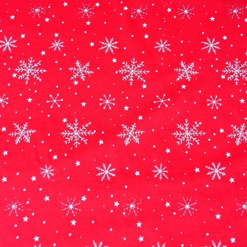 Baumwolljersey Schneeflocken / Rot