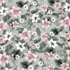 French Terry Sommersweat Rosa Blumen / Grau